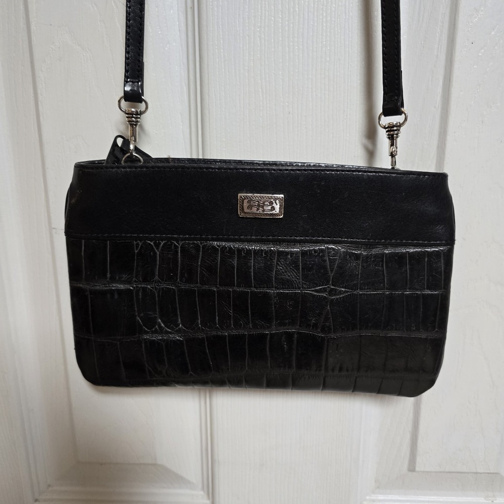 Brighton Womens Croc‎ Textured Leather Handbag Purse Shoulder Bag Zip Top
